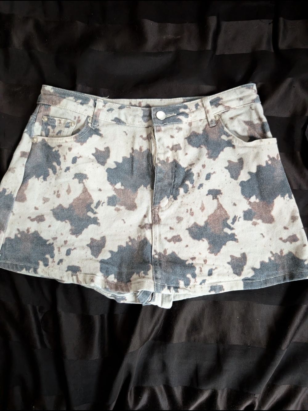 Denim Mini Cow Print Skirt Shorts